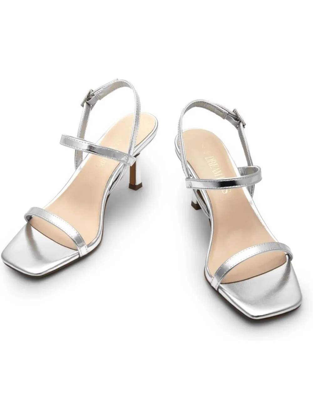 Dream Pairs Women's Silver Square Open Toe Slingback Heels Ankle Strappy Sandals